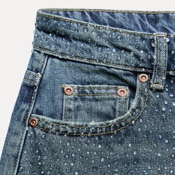 ZARA SS24 STRAIGHT CUT MID RISE RHINESTONE JEANS ZW COLLECTION 4877/047 018/273 - Picture 13 of 16